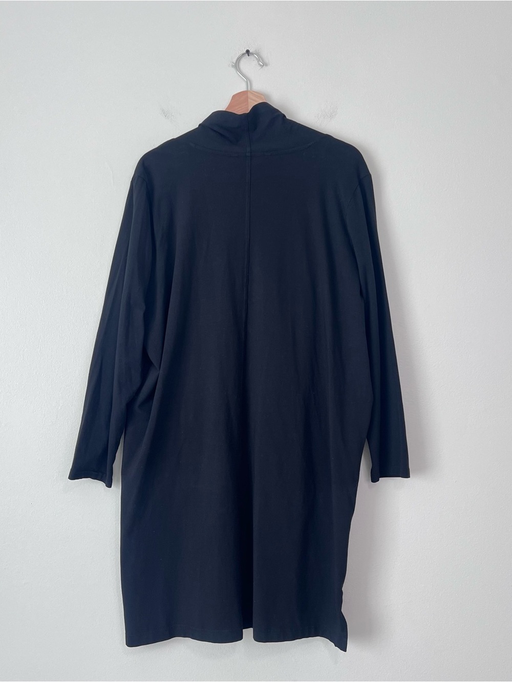 Pact Luxe Stretch Cardigan Size L Black Organic Cotton Jersey Long Open Front - Picture 4 of 5
